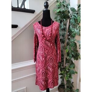 Michael Michael Kors Shirt Dress Women's Large Red Pink Polyester Long Sleeves